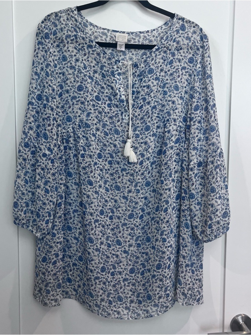 Canyon River Blues Blue Floral Boho Blouse XL